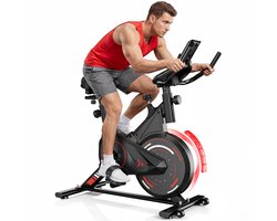 BIGZZIA hometrainer met instelbare weerstand van 0-100%, stille hometrainer met LCD-scherm, fitnessfiets met tablethouder, indoorfiets voor cardiotraining, tot 120 kg