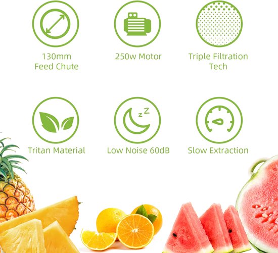 VIEMAE Slowjuicer - Sapcentrifuge - Sapmachine - Coldpress juicer - Geschikt voor hele groenten en fruit - 1.8L - BPA-vrij — afbeelding 2