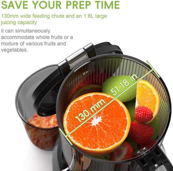 VIEMAE Slowjuicer - Sapcentrifuge - Sapmachine - Coldpress juicer - Geschikt voor hele groenten en fruit - 1.8L - BPA-vrij — afbeelding 3