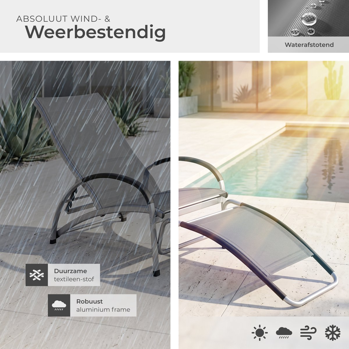 tectake® Set van 2 Ligbedden Avignon - 2-in-1 Verstelbare Ligstoelen - Schommelstoelen voor Buiten - Weerbestendig frame en waterafstotend, luchtdoorlatend weefsel - Tuinstoel - Balkonstoel - 195cm lang - Antraciet – foto 3
