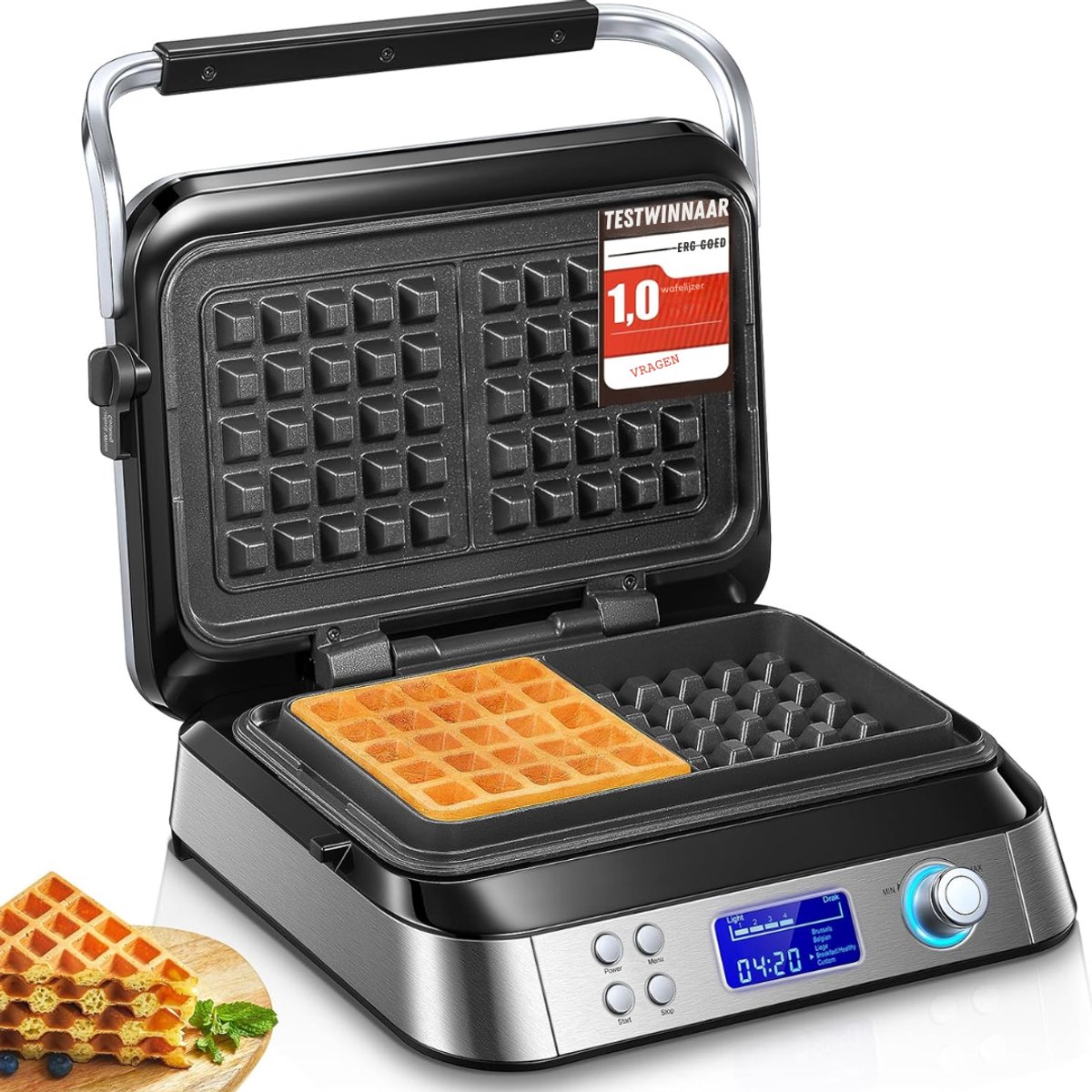 MIRA® Wafelijzer Met Verwisselbare Platen - Wafelijzer Tefal - Wafelijzer Hartvorm - Zilver - 35cm x 30cm x 18cm