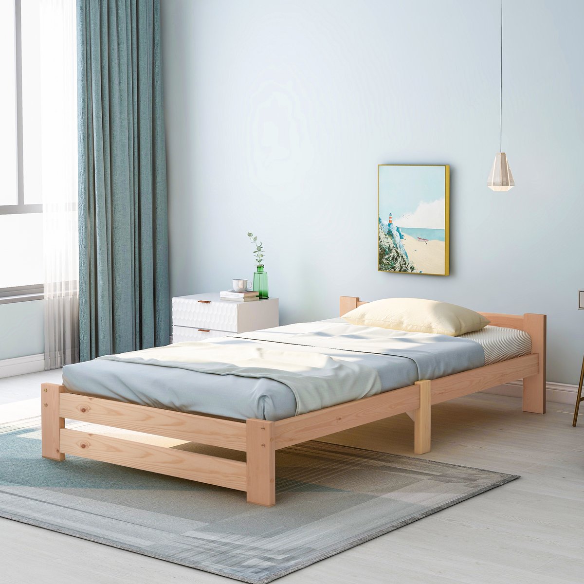 HAUSS SPOLE Massief Houten Bed 90x200 cm - Eenpersoonsbed Zonder Matras Met Lattenbodem - Stevig En Tijdloos - Grenen - Naturel
