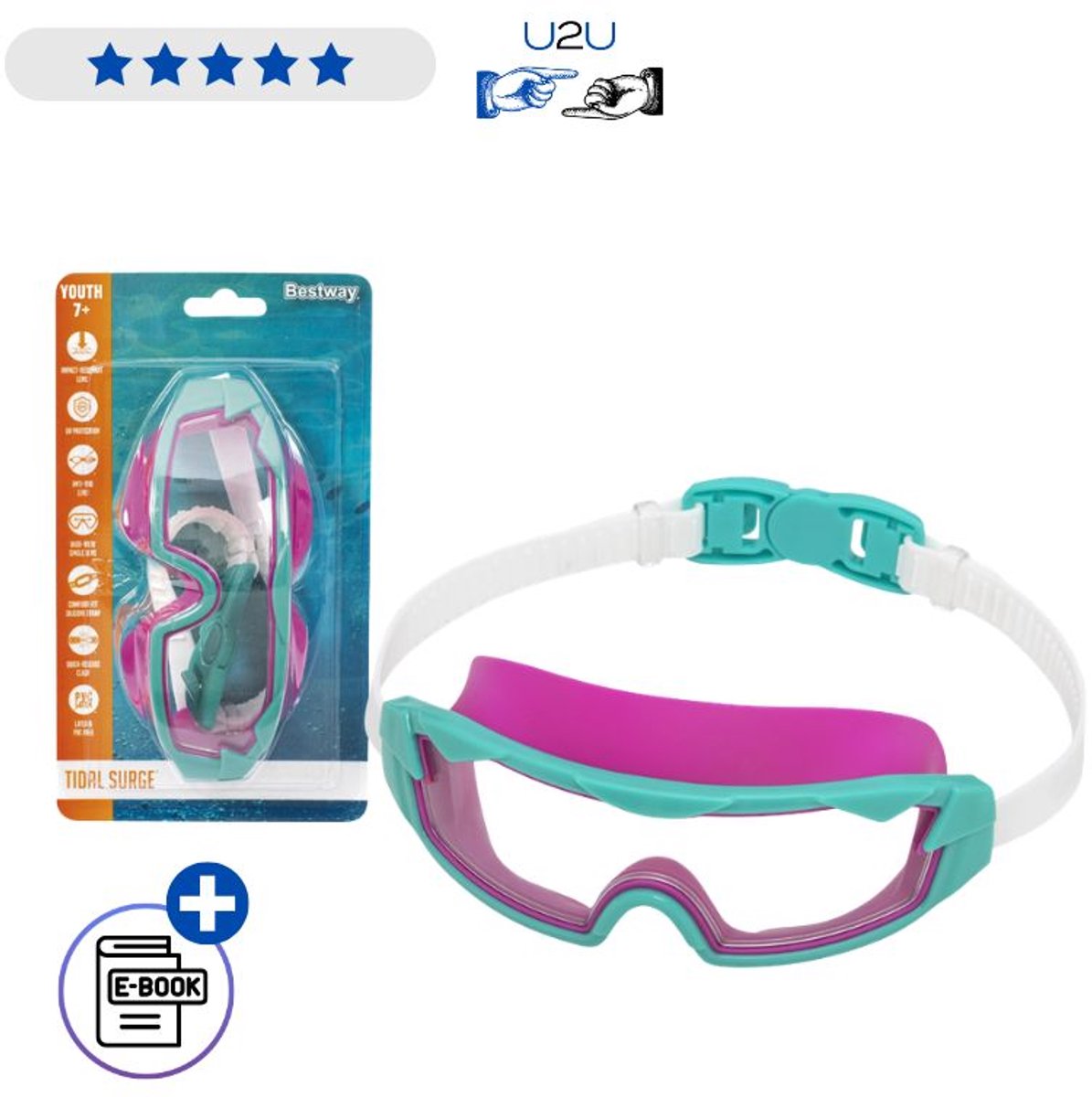 Bestway Zwembril 21179 Roze - Kinder Swimming Goggles Met UV Bescherming En Dubbele Afdichting - Verstelbare Zwembril Voor Zwembad Strand En Watersport Vanaf 7 Jaar Met Ebook