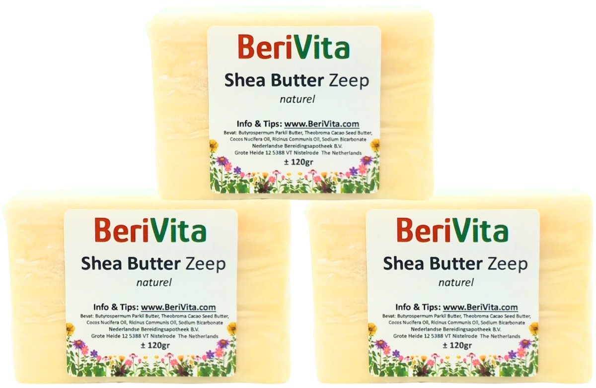 Shea Butter Zeep Naturel 3x120gr - Natuurlijke Sheabutter zeeptabletten op basis van ongeraffineerde, pure Shea Butter