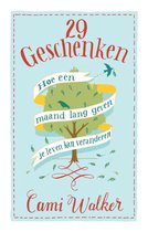 Boekomslag met de titel '29 Geschenken: Hoe een maand lang geven je leven kan veranderen' door Cami Walker. Een boom met vogels en blaadjes is afgebeeld.