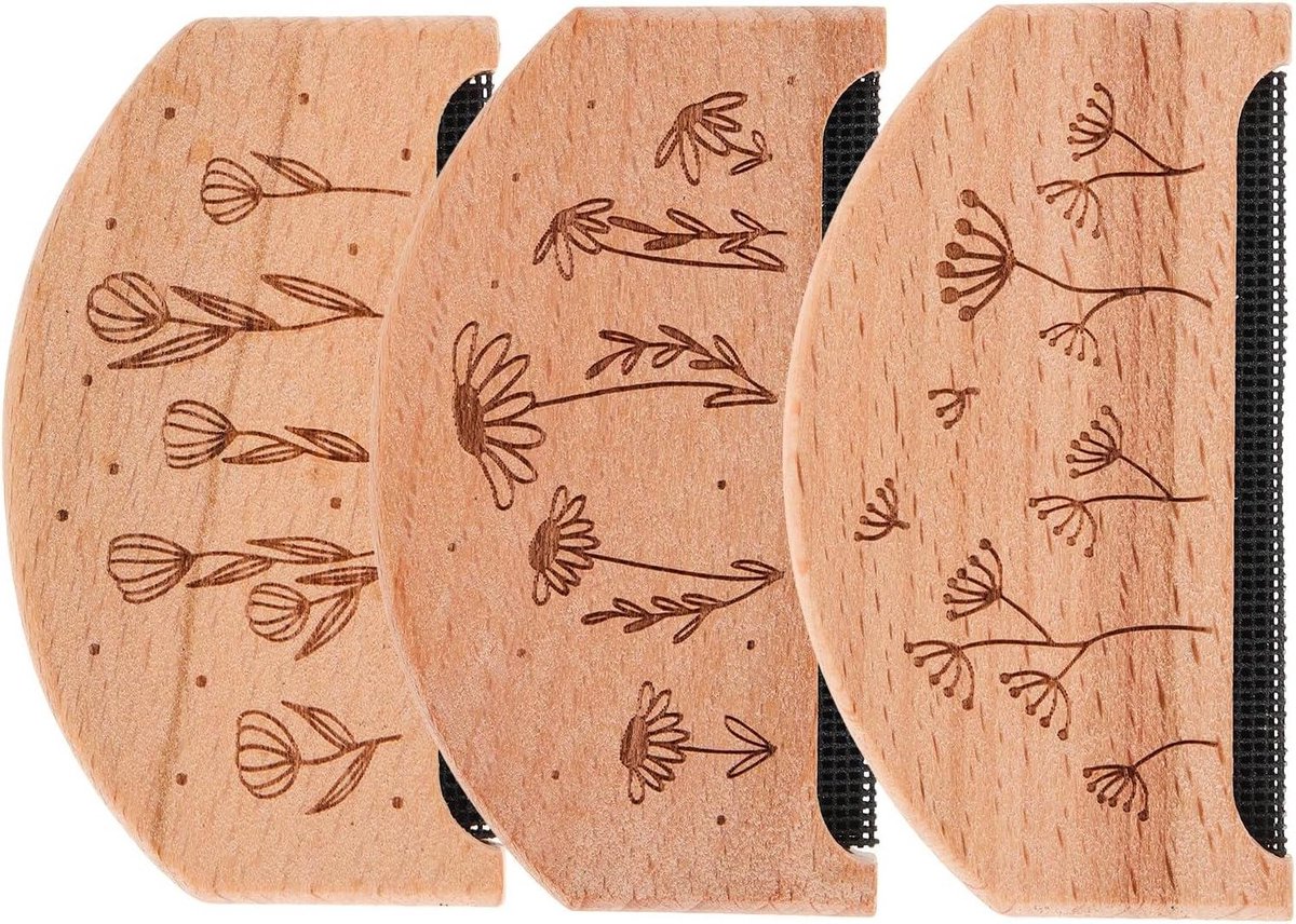 Houten Pluisverwijderaars - Truienkam Kleding - Kleding Onderhoud - Ergonomisch Ontwerp - 3 Stuks - Beige