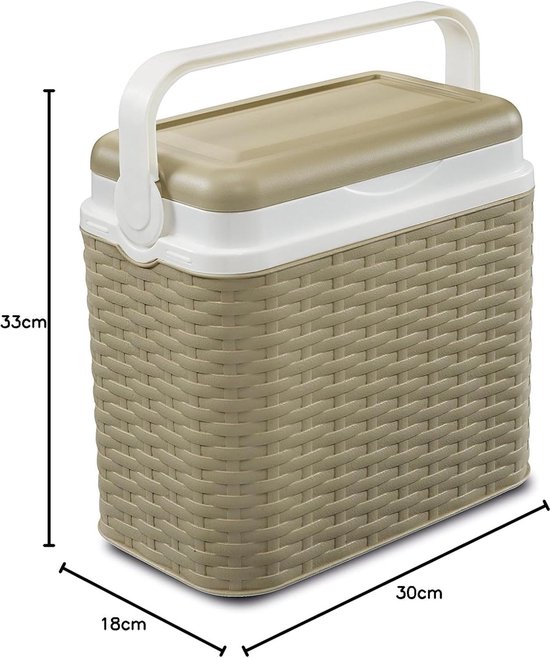 Koelbox Rattan Design - Isolatiebox Lunchbox - Picknick en Camping - Inclusief IJsblok - 10 Liter - Beige van Koelbox. — afbeelding 2