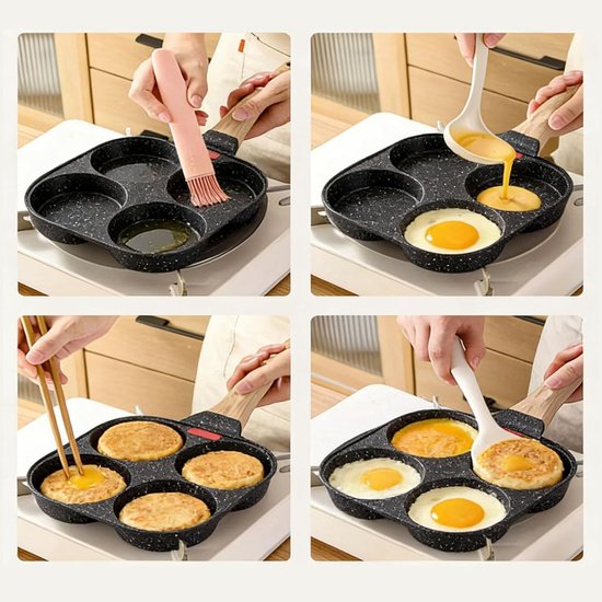 Eierkoekenpan met 4 holtes - Ontbijtkoek pan - Snel ontbijt maken - Temperatuurindicator strip - 21x19 cm - Zwart — afbeelding 5