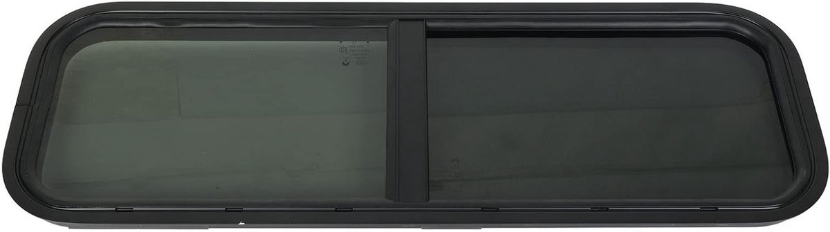 Sliding Raam voor Campers, 900 x 300 mm, Ronde Hoek, Zwart Veiligheidsglas, Zonwering en Isolatie voor Caravans