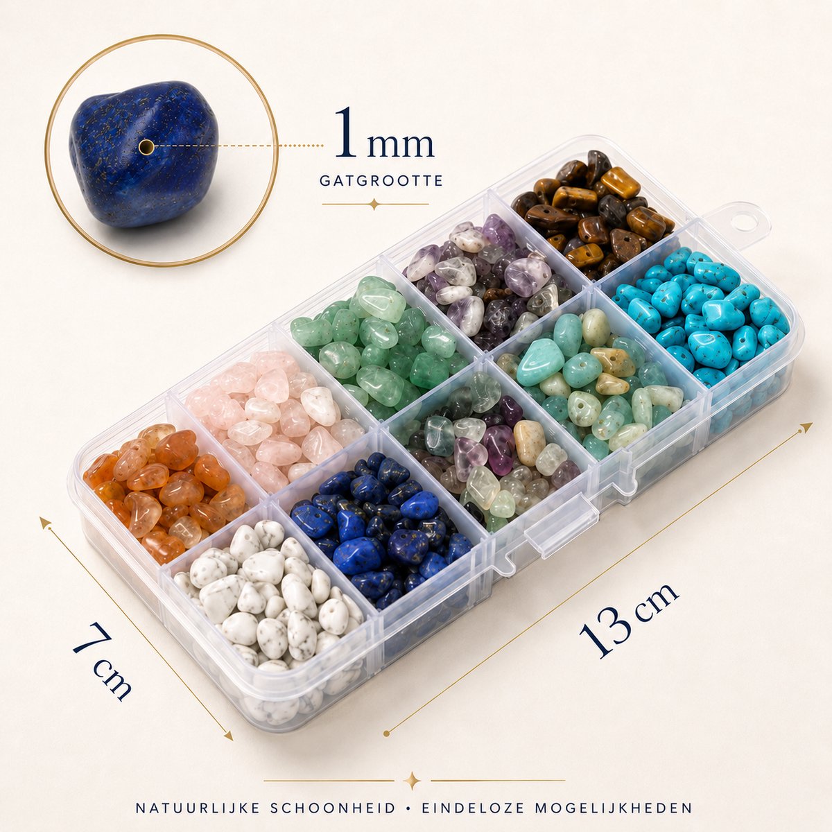 Behave Edelstenen Kralen set - Natuursteen Kralen - Kralen Set - Rijgdraad - 10 Varianten - 1250 Stuks - 240gr - +-6mm — afbeelding 6