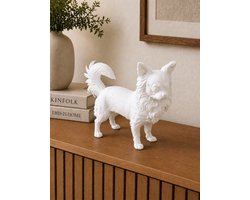 Langharige Chihuahua Hondenbeeld – Decoratief Beeldje | 3d geprint Wit