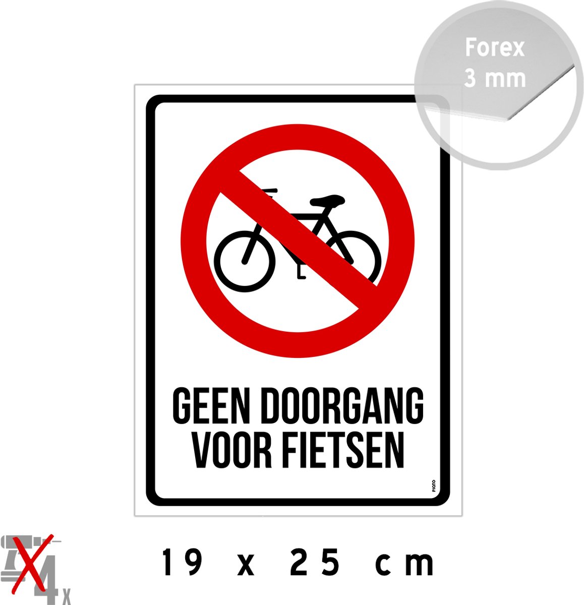 Pictogram/ bord | "Geen doorgang voor fietsen" | 19 x 25 cm | Wandelzone | Voetpad | Wandelen | Verbodsbord | Wandelaars | Fietsers verboden | 1 stuk
