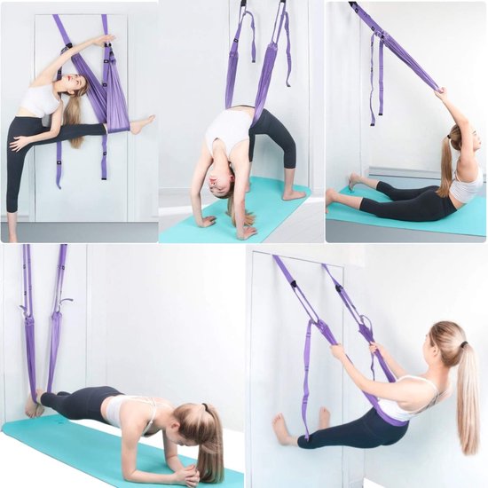 Yoga beenstrekker - Verstelbare Yoga Strap - Elastische band- Omgekeerde stretch - Yogariem - Stretchband - Oefenband - Verbeter flexibiliteit - Voor Yoga, Ballet, Pilates, Gymnastiek, Flexibiliteit, Training - Paars — afbeelding 4