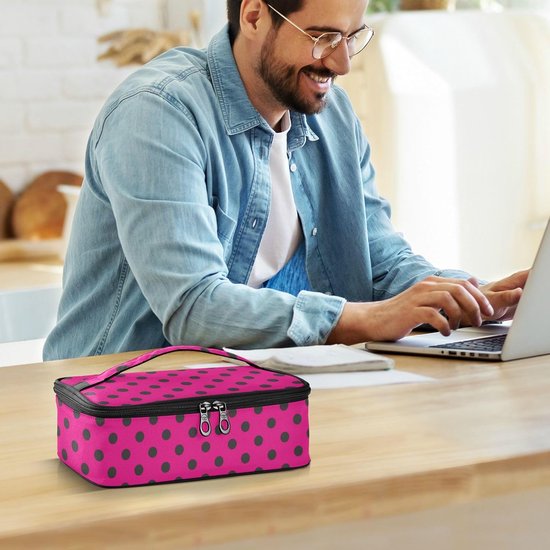 Geïsoleerde Lunchtas - Lunchbox Herbruikbaar - Maaltijd Meenemen - Voedseltemperatuur Behoud - 255 x 155 x 9 cm - Felroze Stippen — afbeelding 5