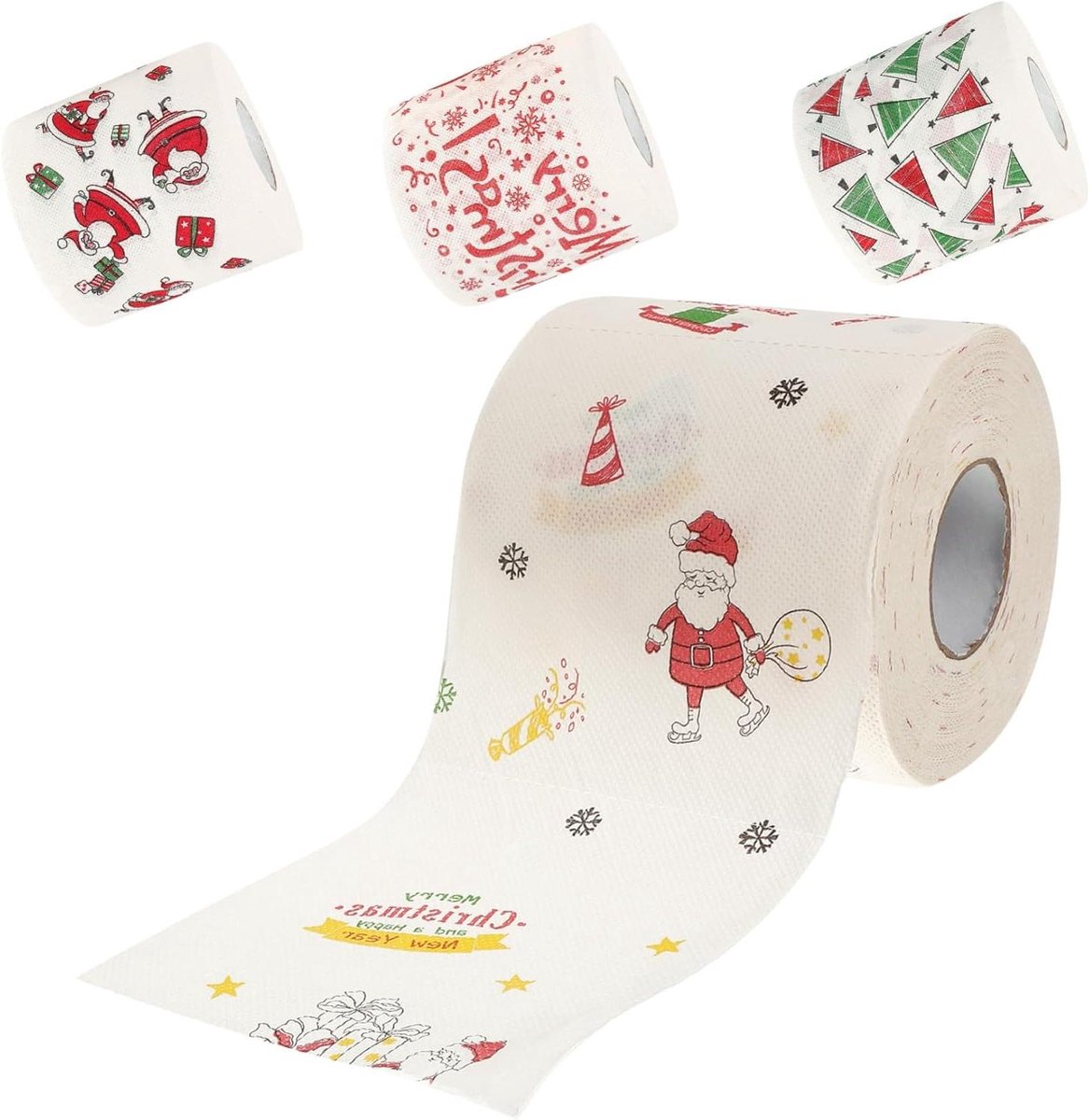 Kerst Toiletpapier - Feestelijk Servet - Badkamer Decoreren - Met Kerstprints - 4 Rollen - Diverse Kleuren