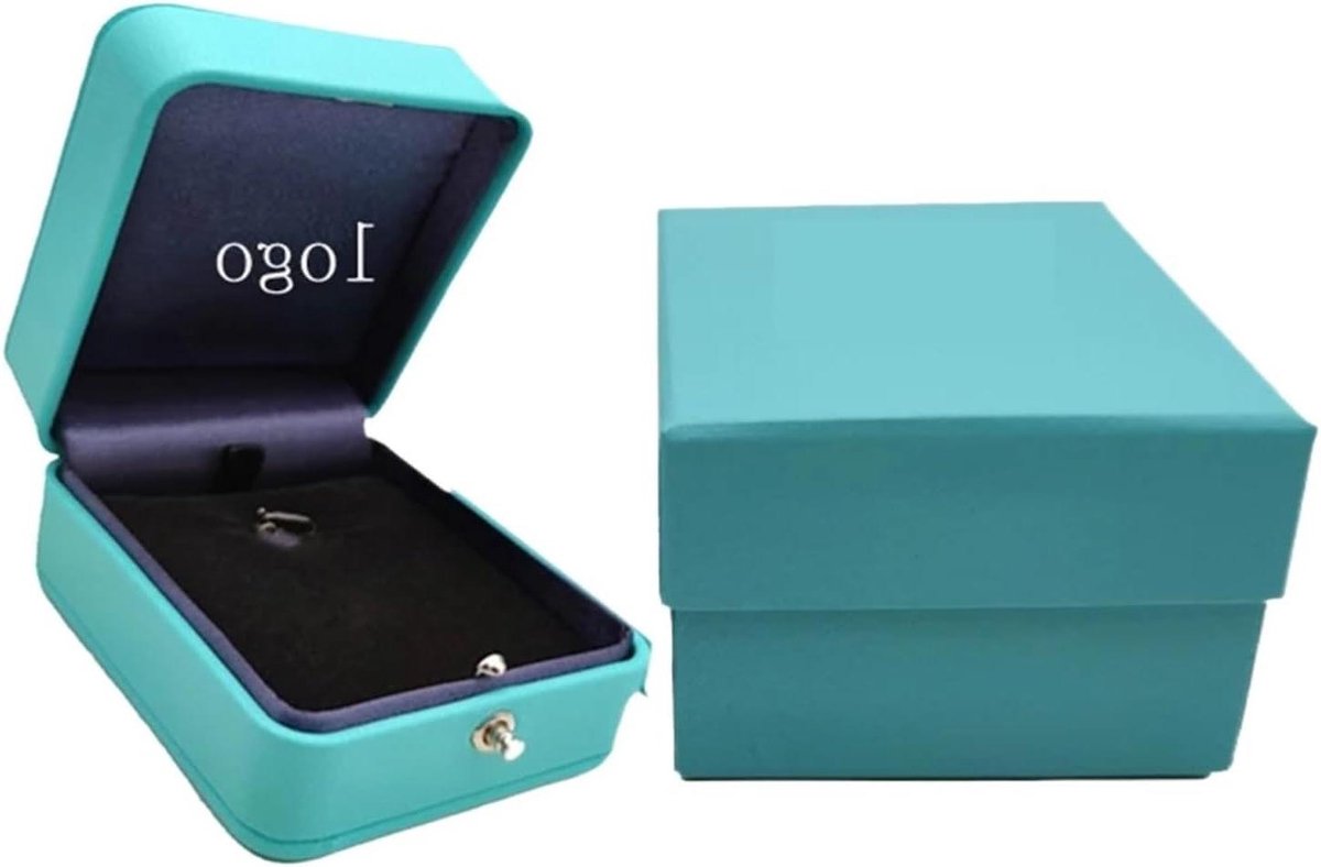 Houten Ringendoosje - Verlovingsring Doosje - Sieraden Presenteren - Zachte Beschermende Voering - Compact Formaat - Blauw