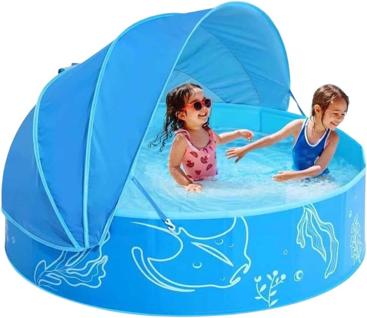 Kinderbadje met Zonnescherm - Opvouwbaar Zwembadje - Zomerse Waterpret - UV-Bescherming Buitenshuis - 120x30cm - Blauw