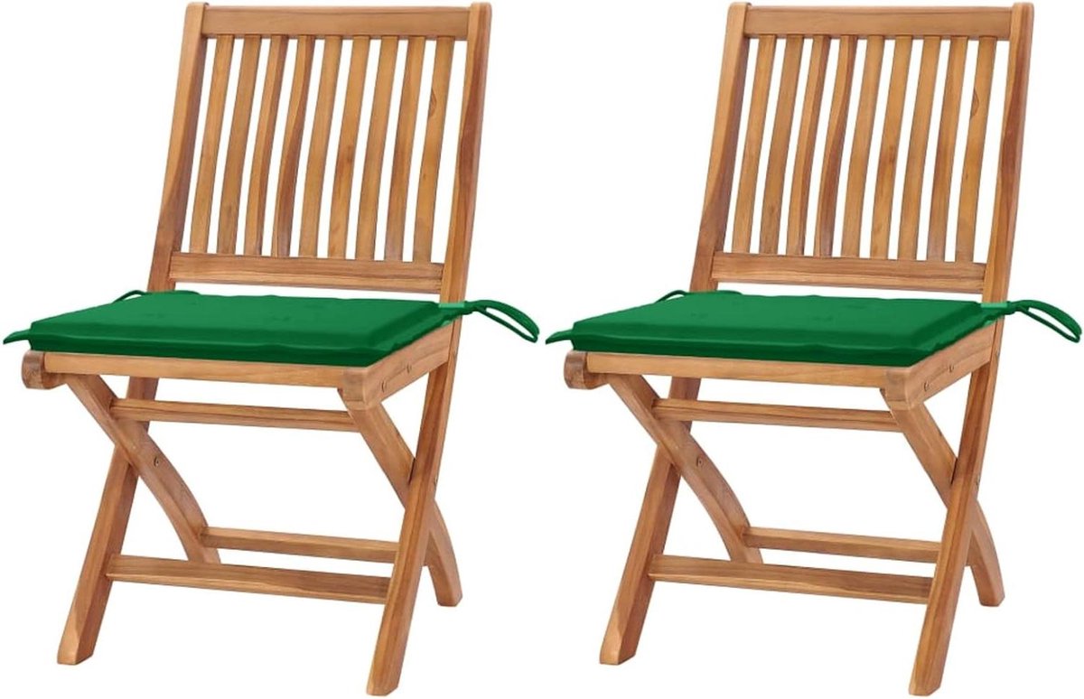 Tuinstoelen set - Houten stoelen - Buiten zitten - Inklapbaar design - 2 stuks - Teak met groen