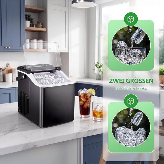 IJsblokjesmachine Draagbaar - IJsmaker Compact - Dranken Koelen - Snelle Productie - 15 kg/24 uur - Zwart — afbeelding 5