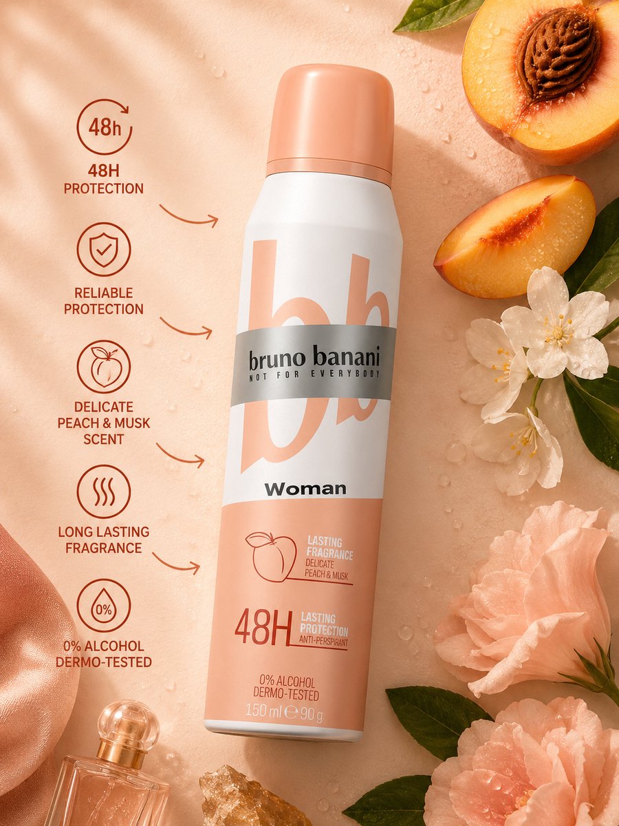 Bruno Banani Deodorant Spray - Langdurige Frisheid - 48u Bescherming - Lichte Geur voor Dames- 150 ml