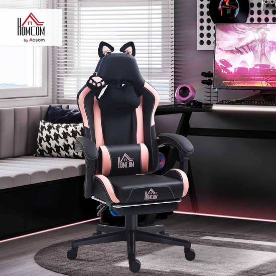 Gamingstoel met kattenoren - Gamer stoel - Comfortabel gamen - Verstelbare rugleuning - 124 cm hoog - Zwart — afbeelding 2