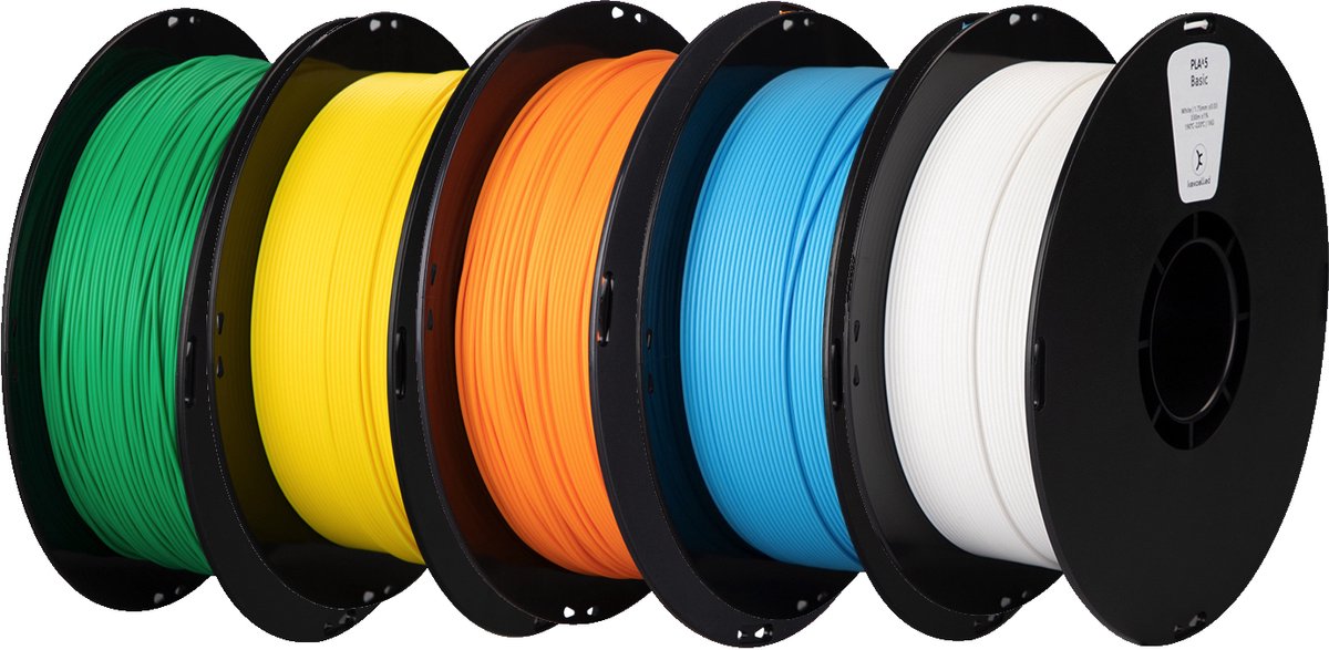 Kexcelled PLA Combideal 5 x 1kg = 5kg GROEN, GEEL, LICHT ORANJE, LUCHT BLAUW & WIT 3D Printer filament- ZOMERWEER SPECIAL!