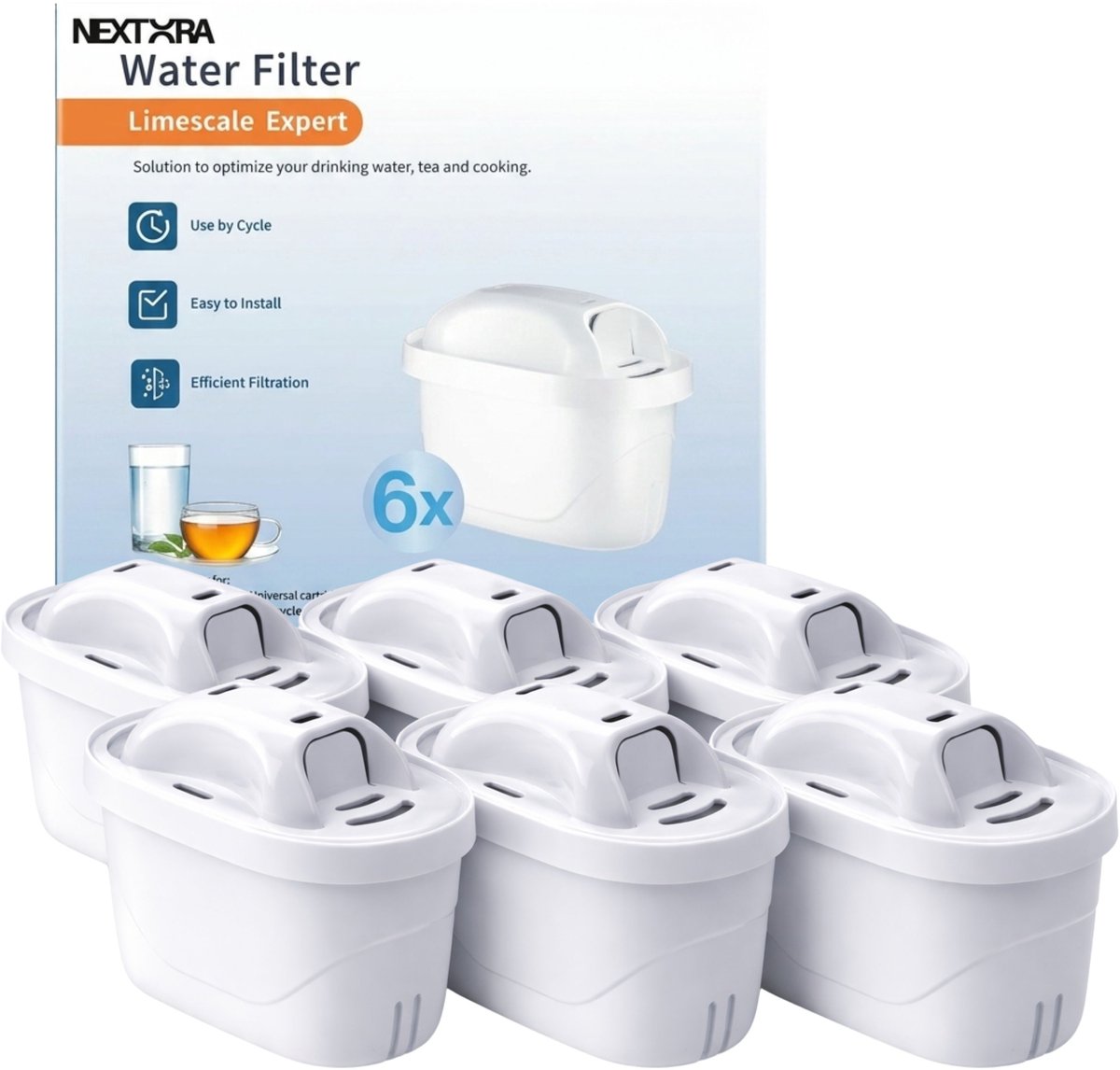 Nextora Filterpatronen - Geschikt voor Brita - 6 Stuks - Waterfilter - Zuivert Water