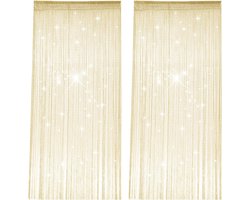Set van 2 Draadgordijnen 100 x 200cm met Glanzende Franje, Beige Gele Vliegengordijnen voor Deuren en Ramen, Ideaal voor Bruiloften, Cafés en Restaurants Set van 2 Draadgordijnen 100 x 200cm met Glanzende Franje, Beige Gele Vliegengordijnen voor Deuren en Ramen, Ideaal voor Bruiloften, Cafés en Restaurants