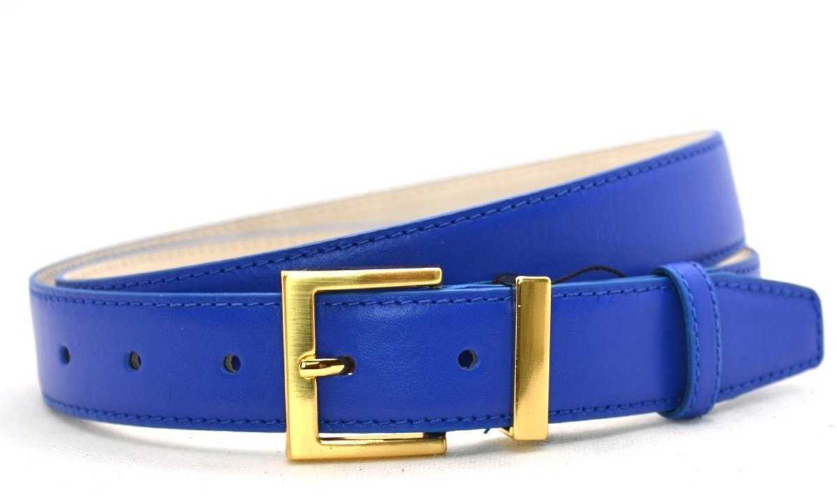 kobalt dames riem - gouden gesp - 3 cm breed - maat 105 totale lengte 120 cm