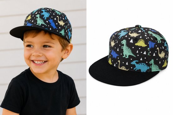 Jongens Pet Dinosaurus – Kinderpet Zwart – Verstelbaar met Klittenband – 2-4 Jaar – Maat 52