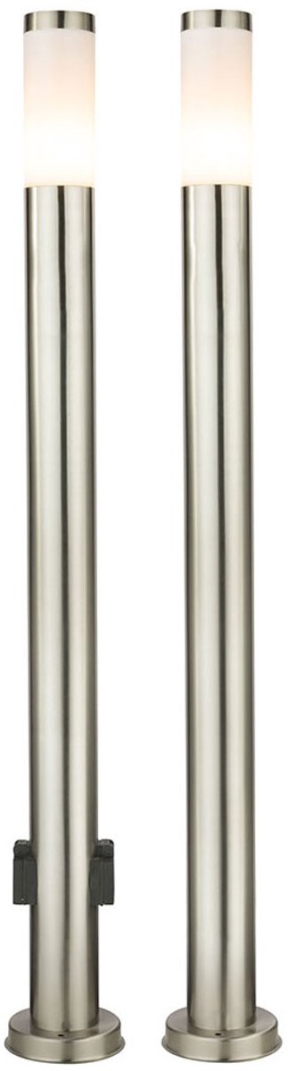 2x buiten staande lamp tuinlamp 2x fitting zilver opaal roestvrij staal H 110 cm