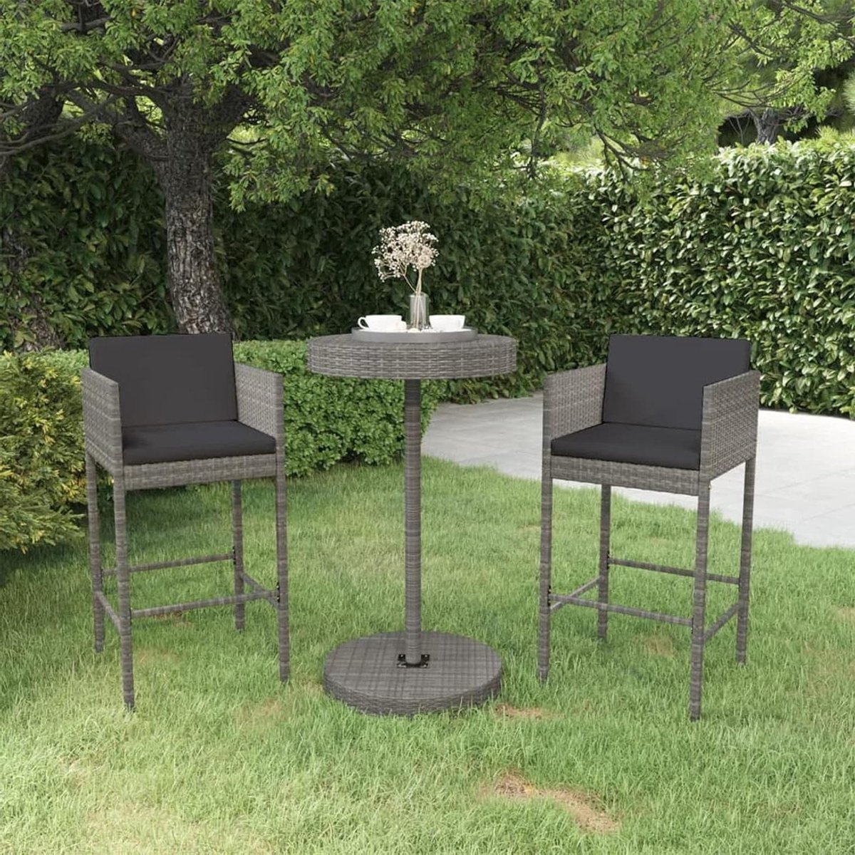 Tuin Bar Set - Buitenmeubels - Gezelligheid Buiten - Weerbestendig Poly Rattan - Ø 60.5 x H 106 cm - Grijs