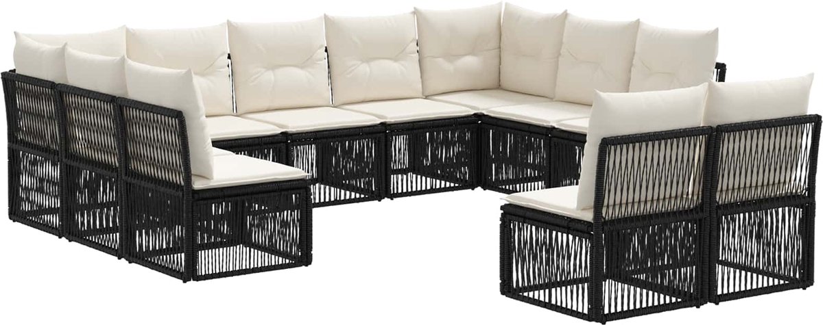 vidaXL - Tuinbank - Set - 11 - pcs - Zwart - poly - rattan