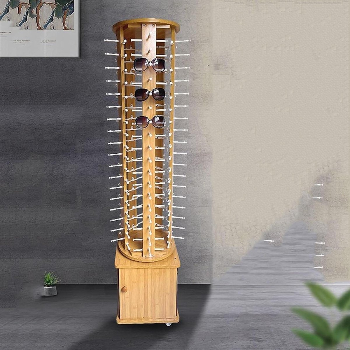 Opbergorganizer Zonnebrillen - Draaibare Brillenstandaard - Brillen Presenteren - 360 Graden Draaibaar - L33xB33xH165CM - Houtnerf
