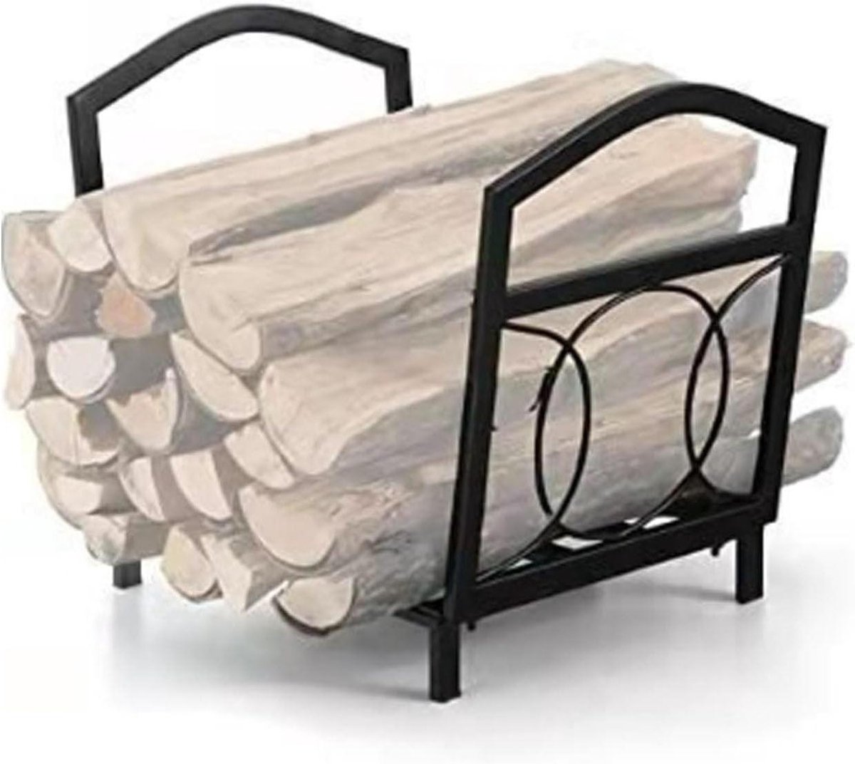 Houtrek voor buiten - Houtopslag plank - Haardhout opslaan - Smeedijzeren constructie - 80x30x75cm - Zwart