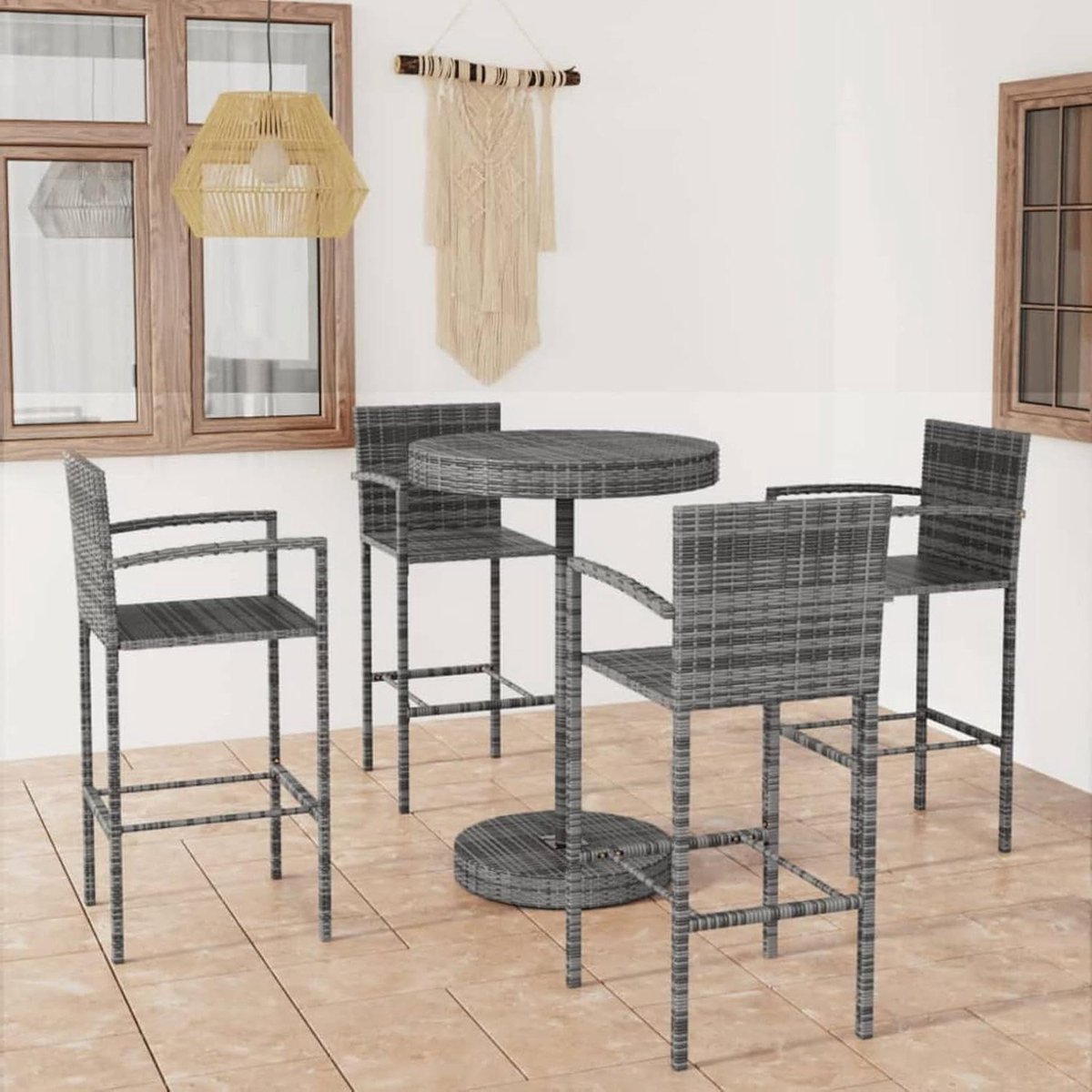 Tuinbar Set - Buitenmeubels - Ontspannen Buiten - Stevig Stalen Frame - 80 x 79 cm - Grijs