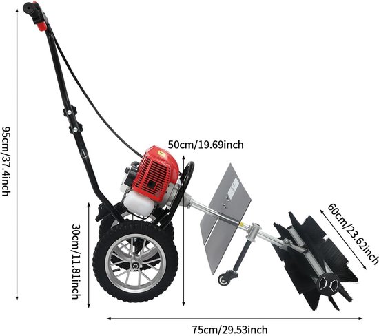 Benzine Veegmachine - Motorbezem - Efficiënt Reinigen - Krachtige 43CC Motor - 60 cm Werkbreedte - Zwart — afbeelding 5