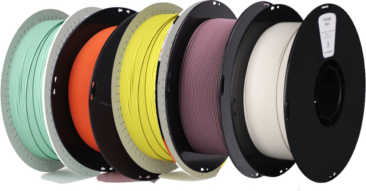 Kexcelled PLA Mat Combideal - 5x 1kg 3D Printer Filament - Mat Cyaan, Mat Oranje Rood, Mat Warm Geel, Mat As Paars, Mat Wit