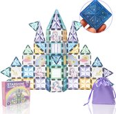 Fevora Magnetische tegels set 80 stuks - speciale tegels met glitter - unicorns - regenbogen - pastel - magnetic tiles - meisjes speelgoed - Montessori