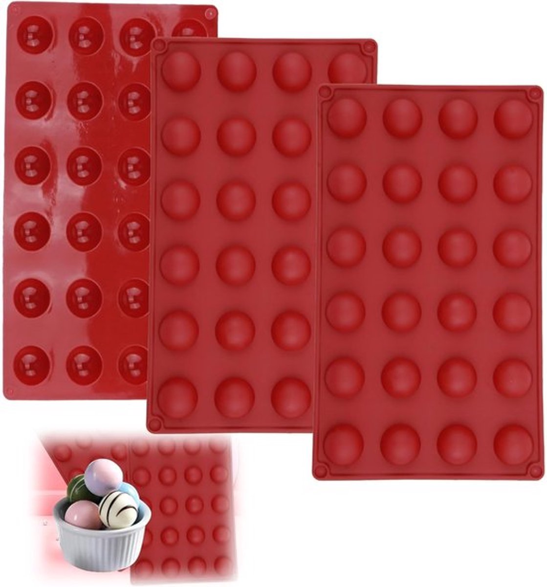 Pack van 3 Halve Cirkel Chocolade Mallen met 24 Vakken - Siliconen Chocolade Mallen voor Chocolades, Taarten, Gelatine en Mousse - Antiaanbaklaag, BPA-vrij, Geschikt voor Magnetron, Oven en Vriezer
