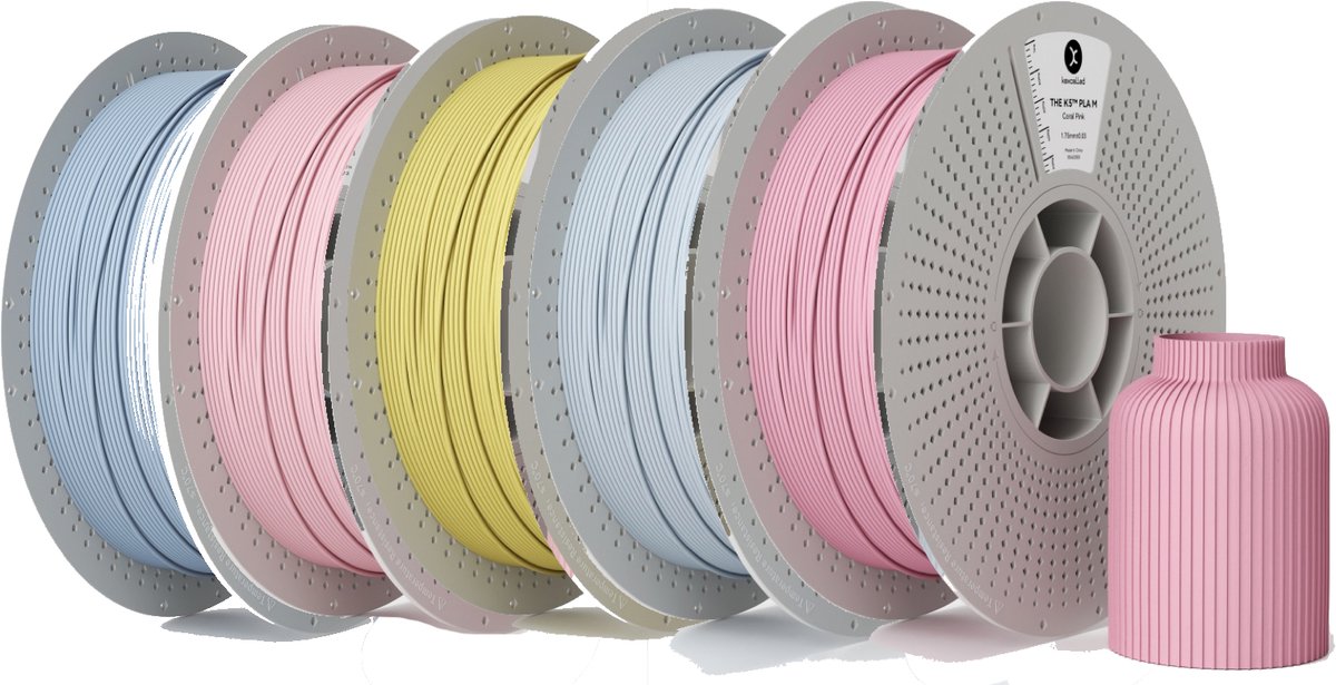 Kexcelled PLA Mat Combideal - 5x 1kg 3D Printer Filament - ⁠Zonnig Blauw, Perzik, Lichtgeel, Aqua Blauw, Koraal Roze - LEKKER WEER DEAL!!