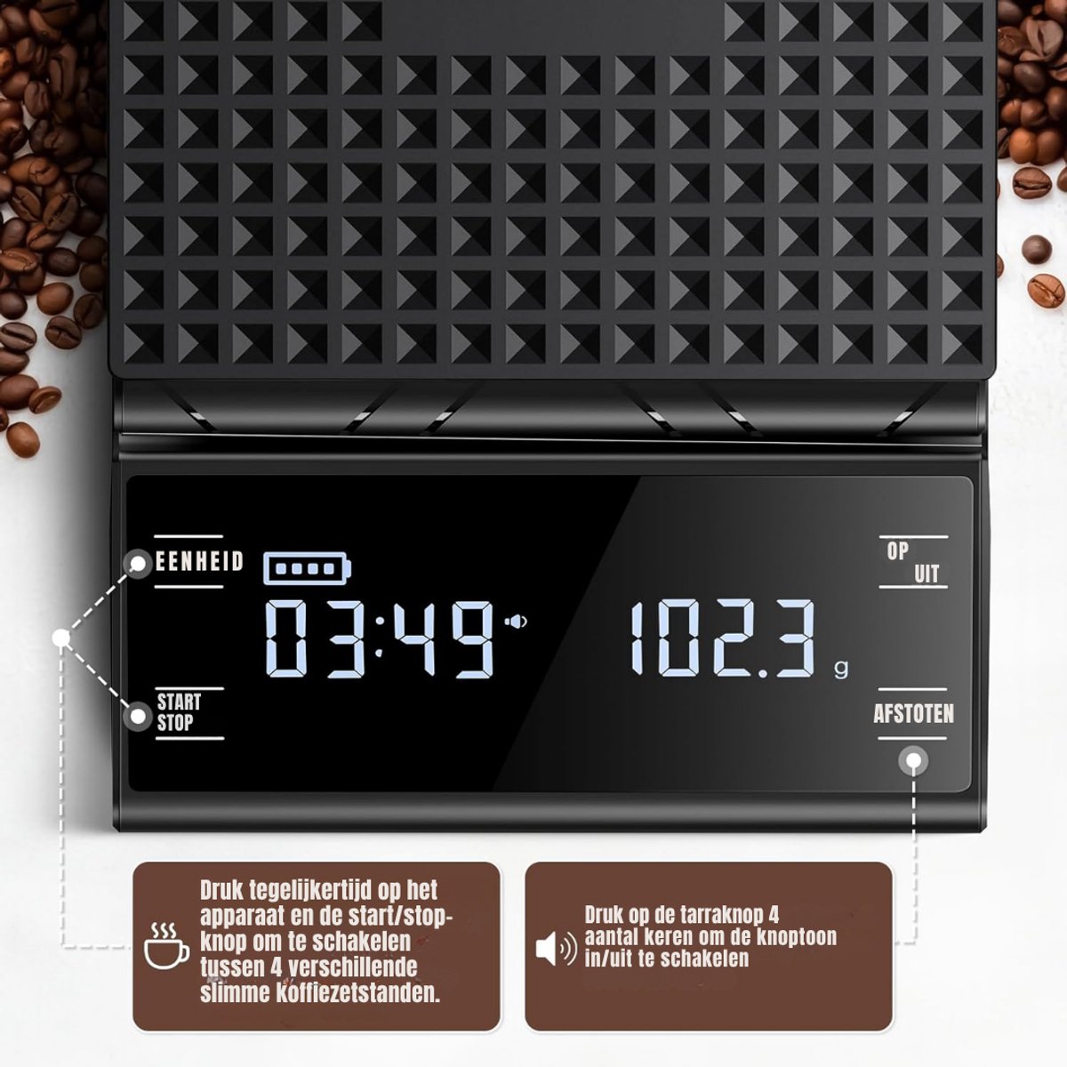 YOR® Koffie Weegschaal - Weegschaal - Scale 0,5 tot 5000 Gram - Zwart - 4cm x 15cm x 22cm
