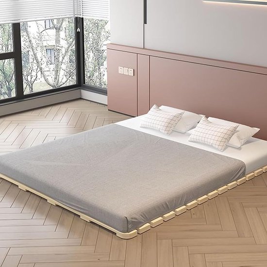 Japanse futonmatras - Oprolbaar vouwbed - Comfortabele slaap - Massief houten steun - 100 cm breed - Naturel — afbeelding 4