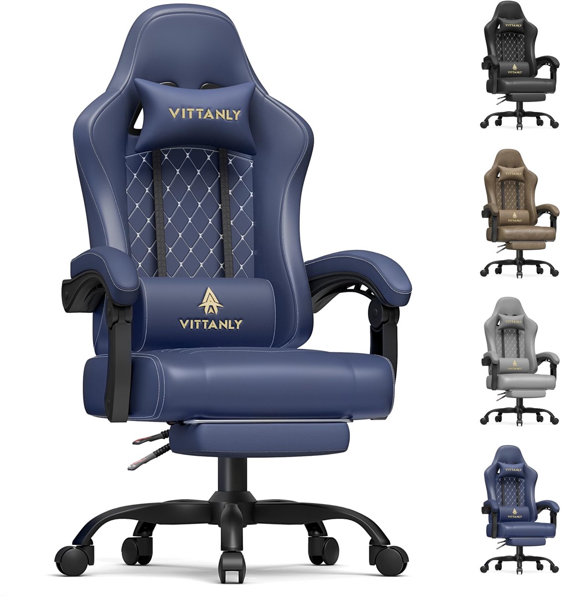 Homaxy - Game Stoel - Gaming Stoel - Gaming Stoel - Ergonomische Bureaustoel - Gamestoel - Verstelbaar - Gaming Chair - Inclusief voetensteun - Blauw