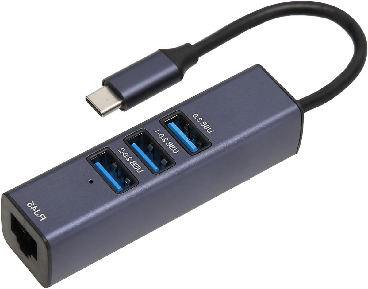 USB C Hub - Netwerk Adapter - Internet Verbinding - Gigabit Ethernet - 4 Poorten - Aluminium