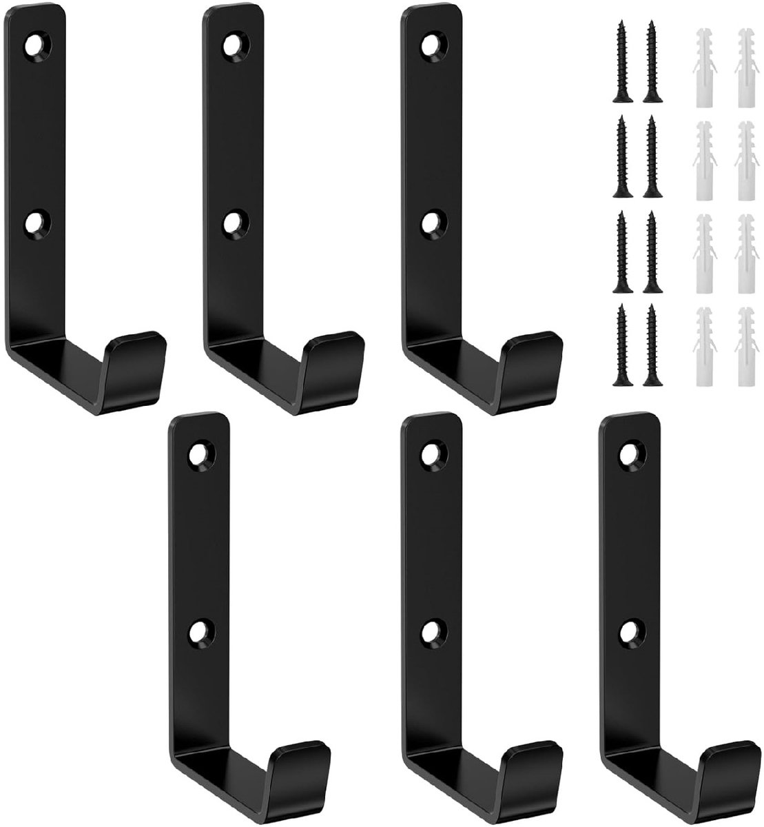 TOVBMUP Wandhaak - Zware wandhaak - J-vormige garagehaak - Jashaak - Garderobekasthaak - Universele haak - Geschikt voor het ophangen van grote items - 4-pack - Zwart