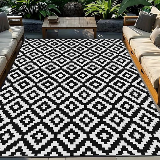 Buitentapijt - Terrastapijt Vloerkleed - Buiten Leven - Omkeerbaar Ontwerp - 240x300cm - Zwart Bruin — afbeelding 3