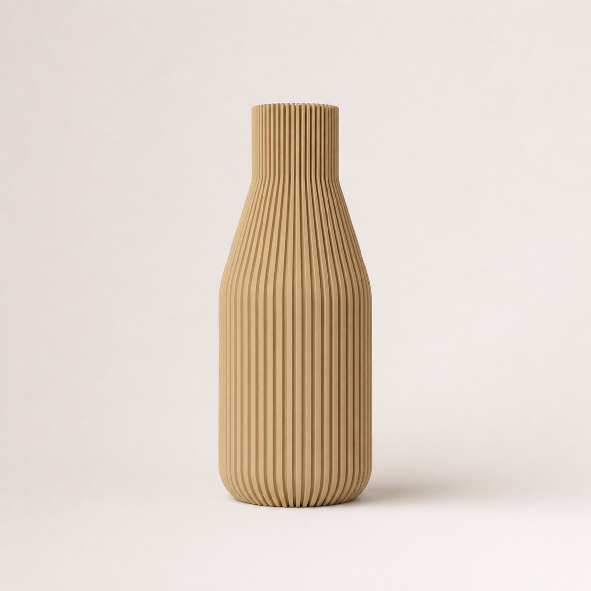 Waterdichte Ribbed Design Vaas – 32 cm – Japandi Vaas – Moderne Woondecoratie – Beige – LayerMakers