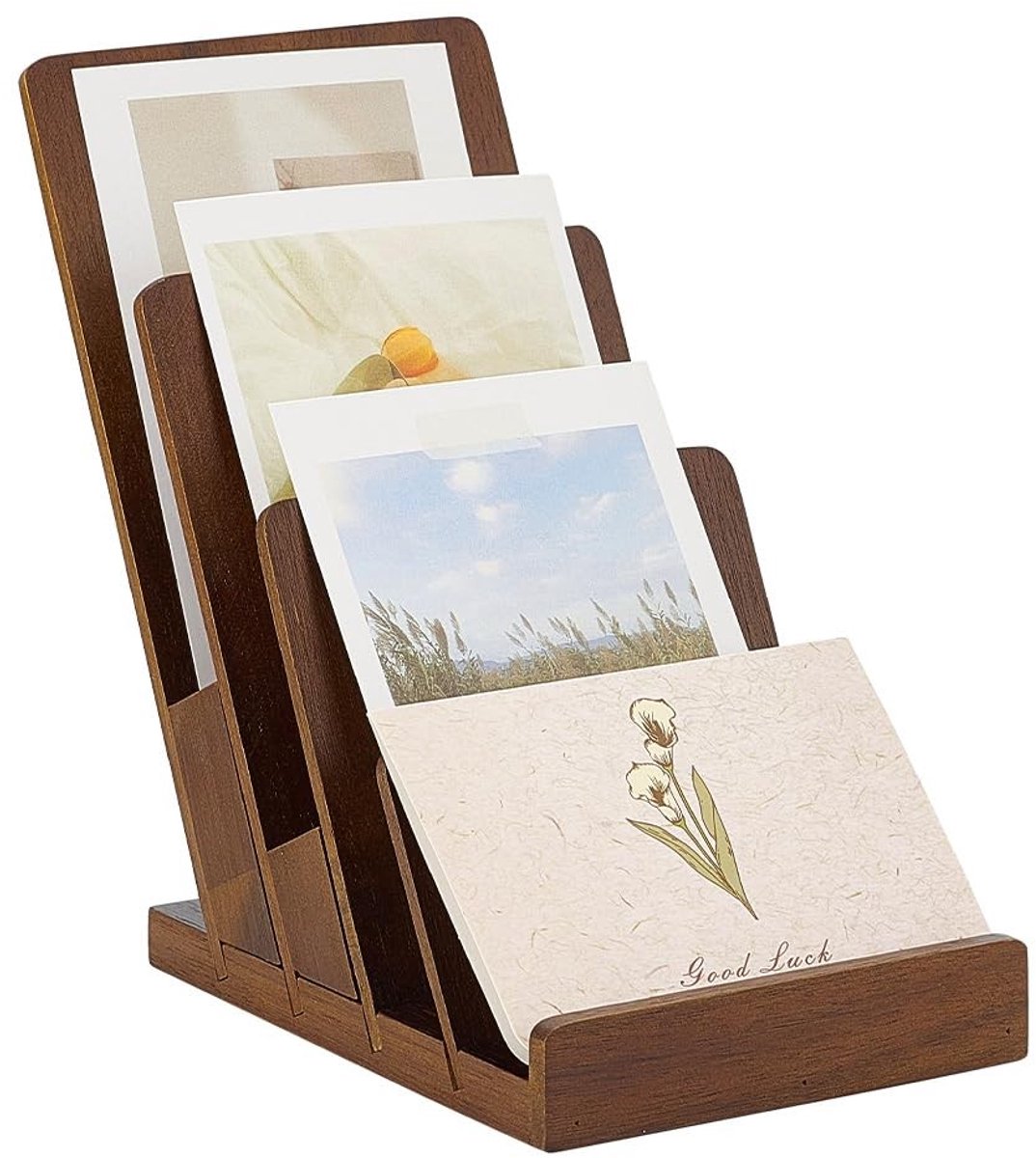 Solidchoice - Dailygoody - Houten Brochure Display Stand - Multifunctionele Literatuurhouder - Kokosnoot Bruin - Visitekaartjes Houder - Ideaal Voor Thuis Of Op Kan