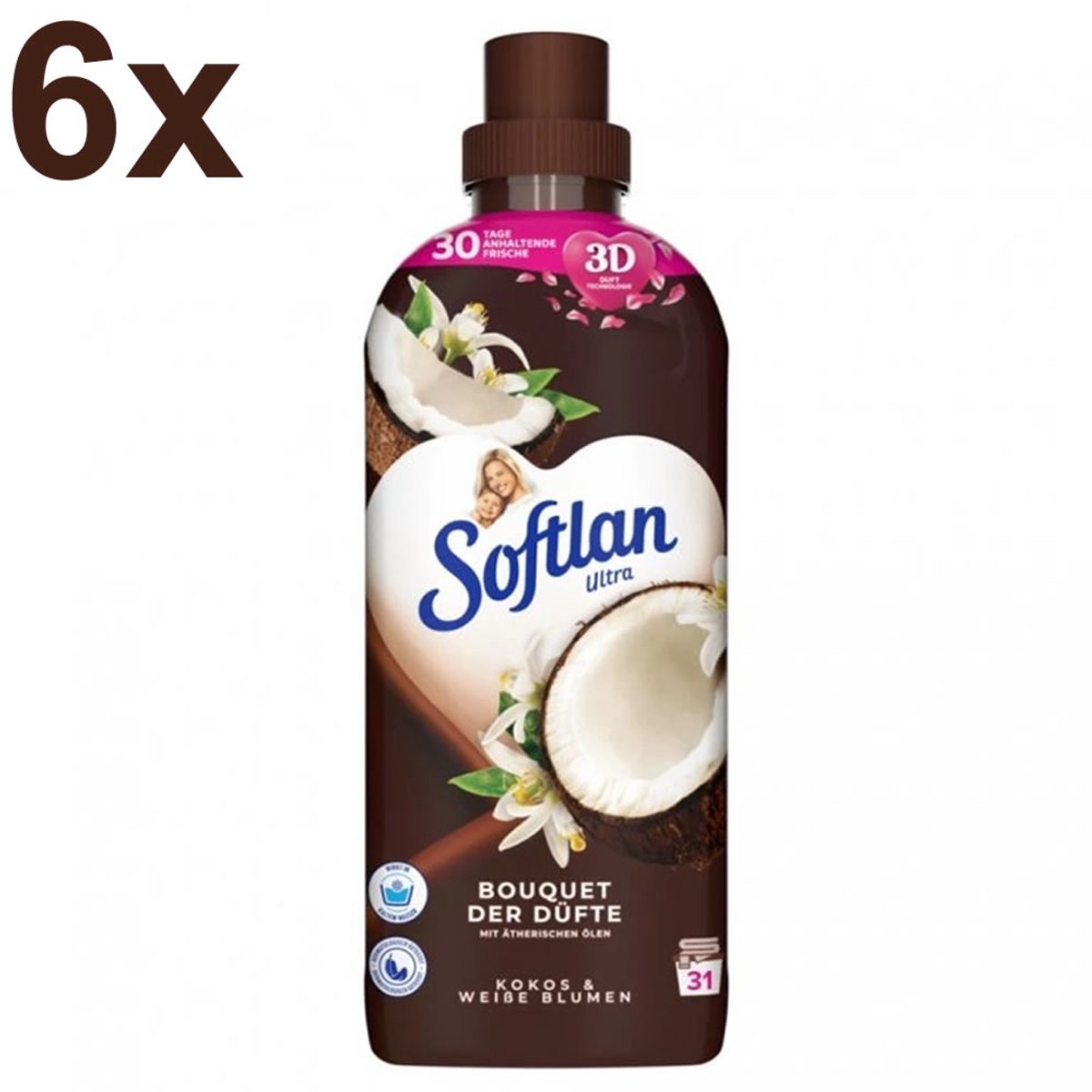Softlan Ultra Kokos Wasverzachter Bundel 6 x 650 ml – 3D Geurtechnologie – Langdurige Frisheid – 186 Wasbeurten